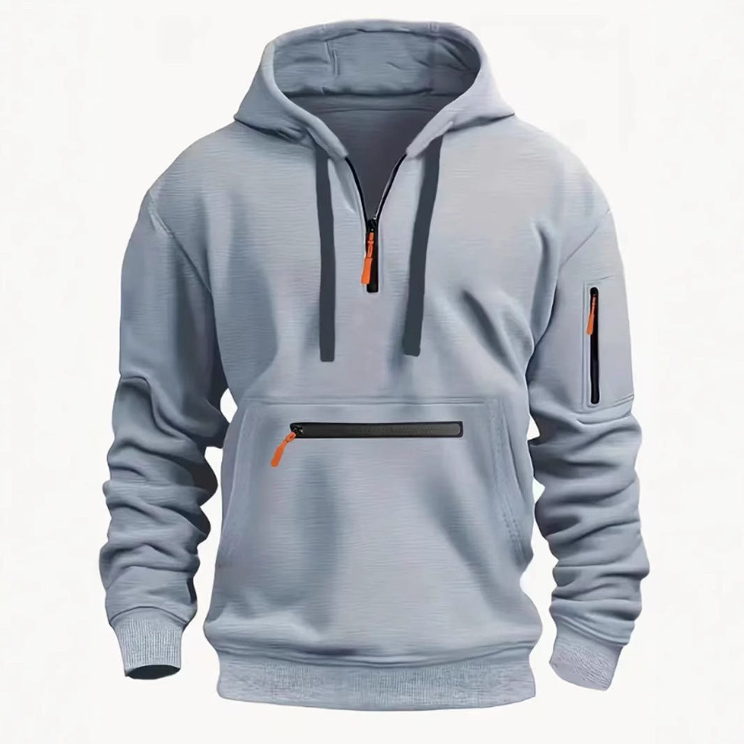 Men's Sweatshirt Hooded Arm Zipper Long Sleeve Pullover Trendy Hoodie Fashion