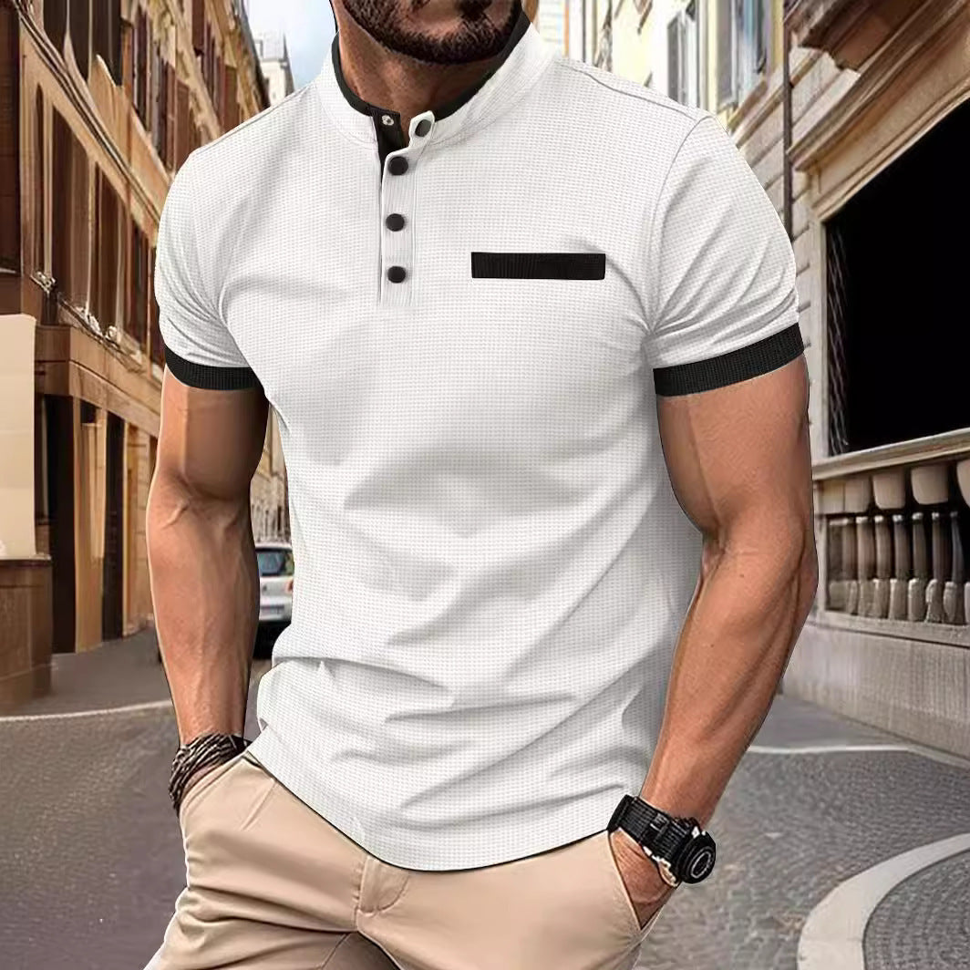 Men's Plaid Stand Collar Sports Polo Shirt