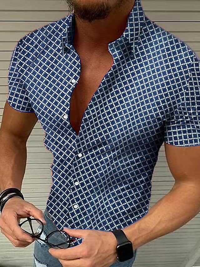 Men's short-sleeved polka dot print shirt