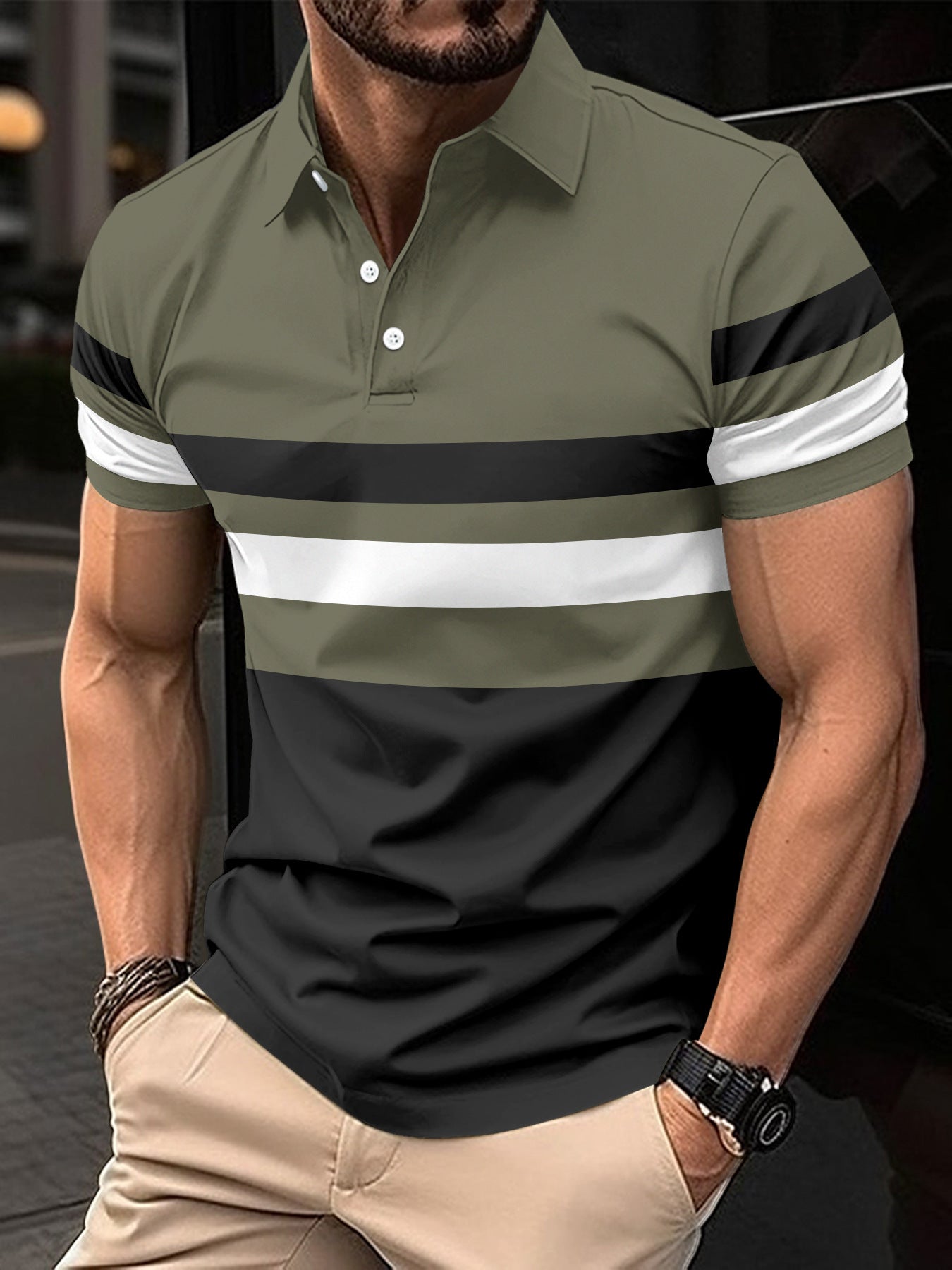 Striped Men's Sports Polo Shirt Top
