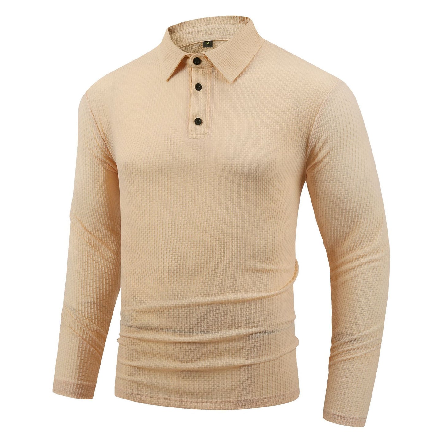 Men's casual long-sleeved lapel tops casual solid color polo shirts