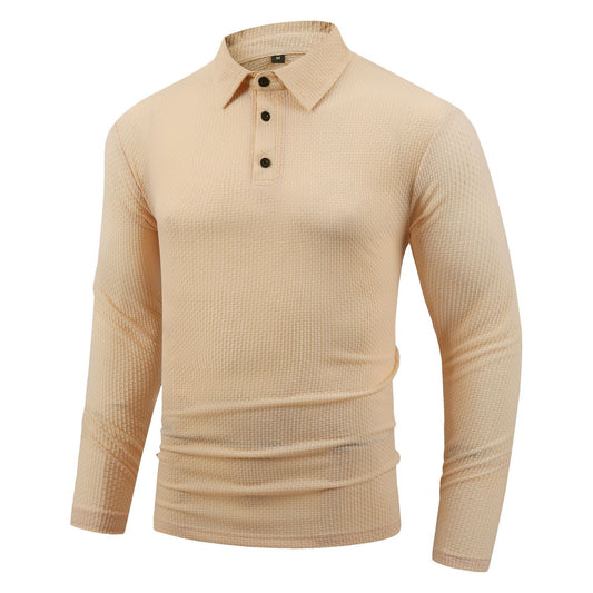 Men's casual long-sleeved lapel tops casual solid color polo shirts