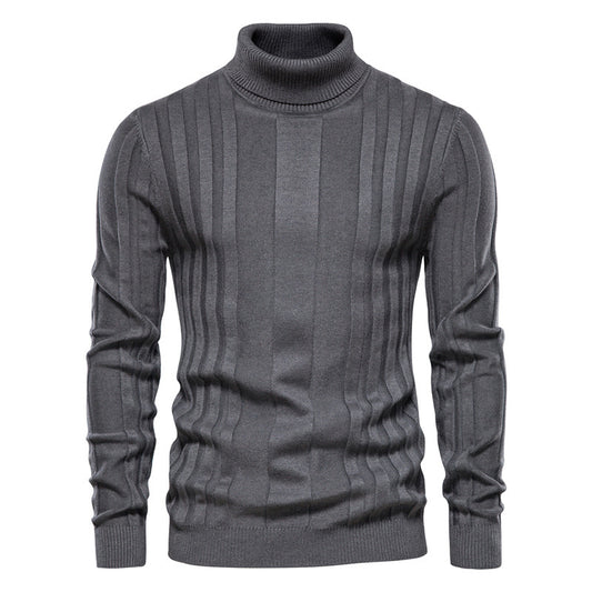 Solid color men's high collar casual warm sweater