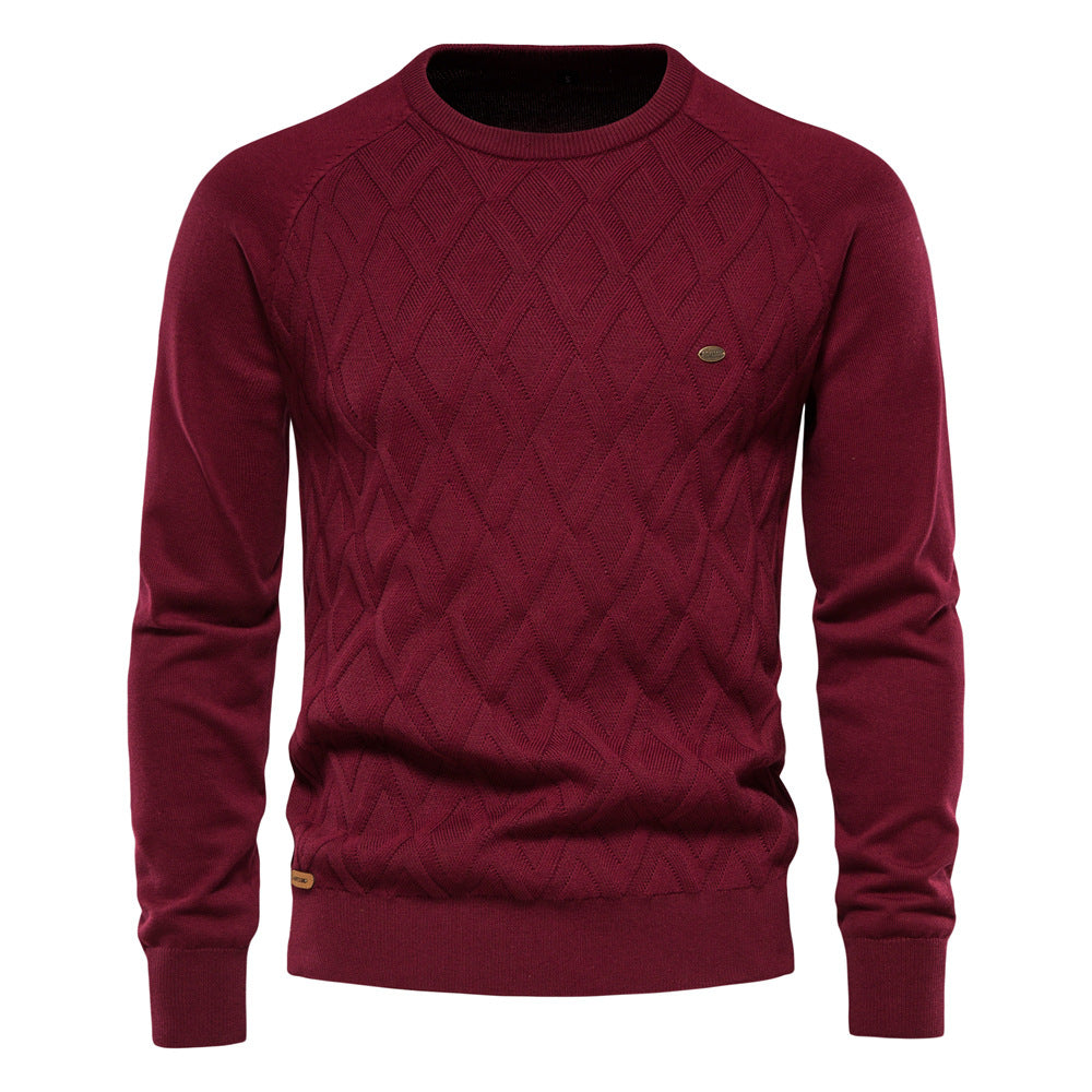 Men's pure cotton pullover solid color sweater