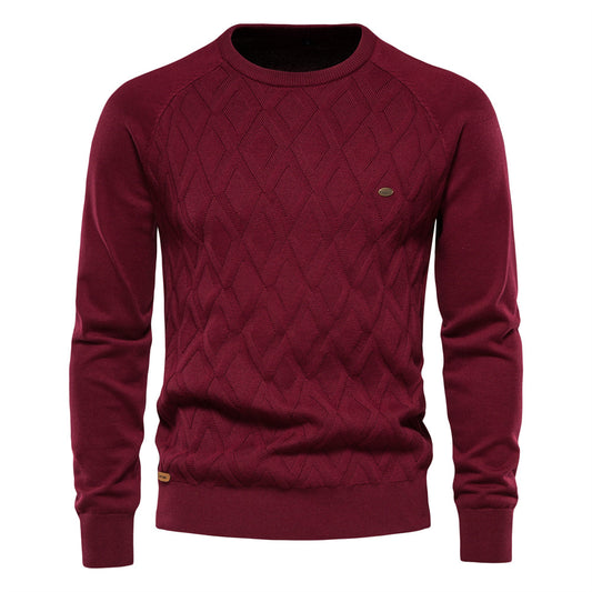 Men's pure cotton pullover solid color sweater