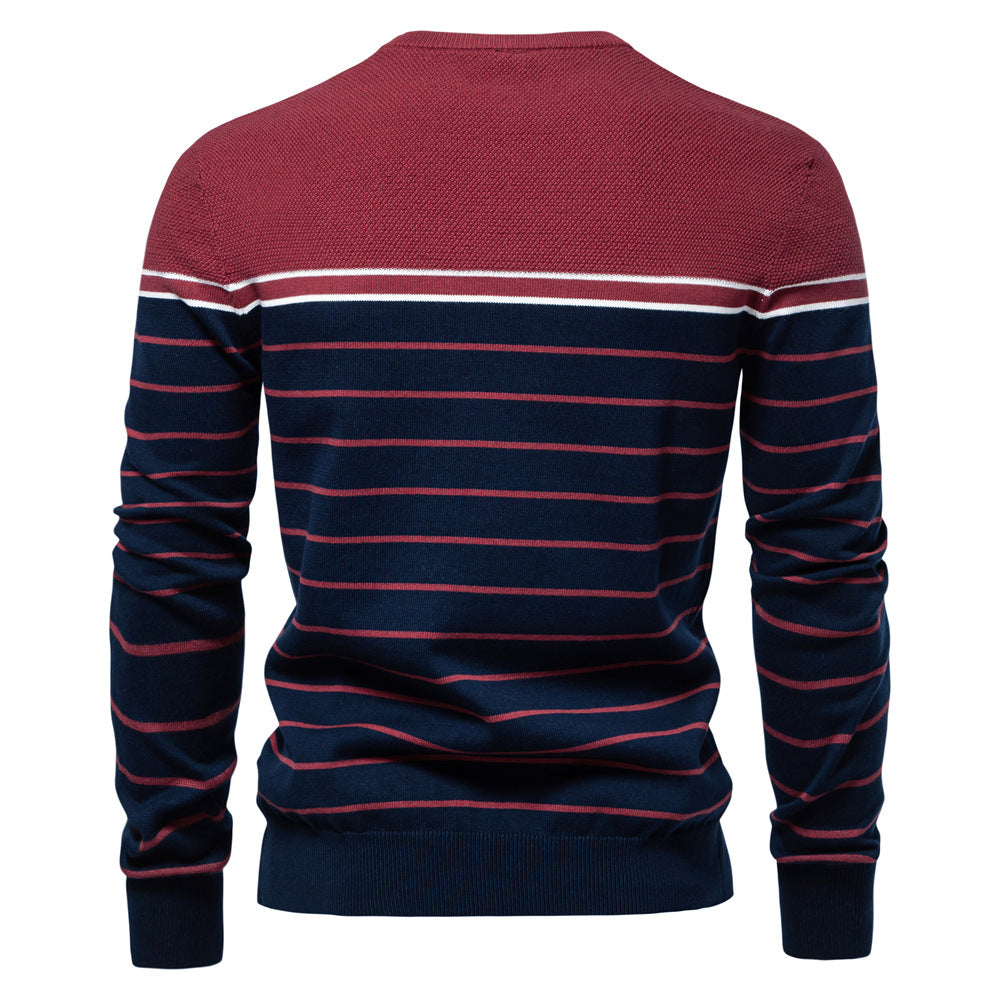 Simple and fashionable men's striped colorblock long-sleeved sweater
