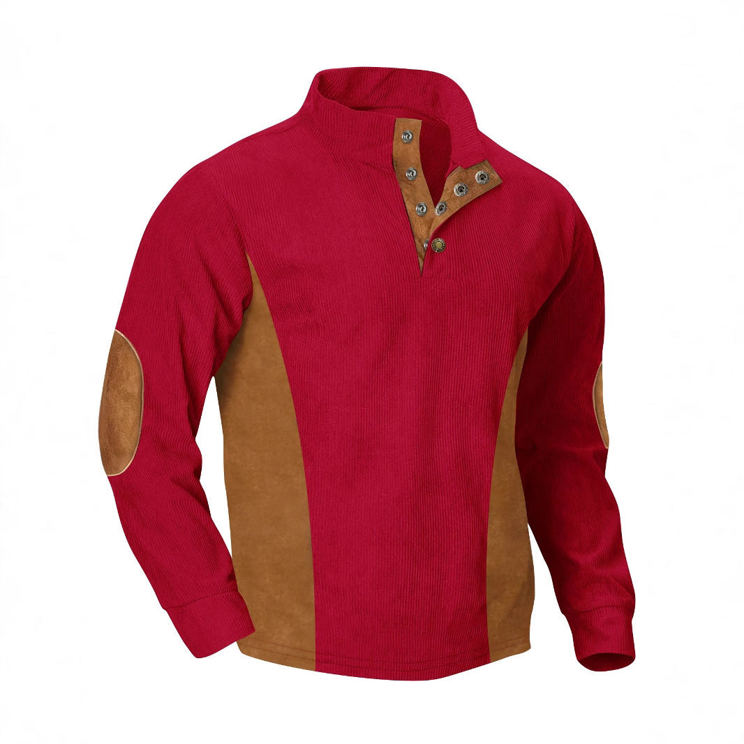 Men's casual stand collar long sleeve ribbed corduroy sweatshirt