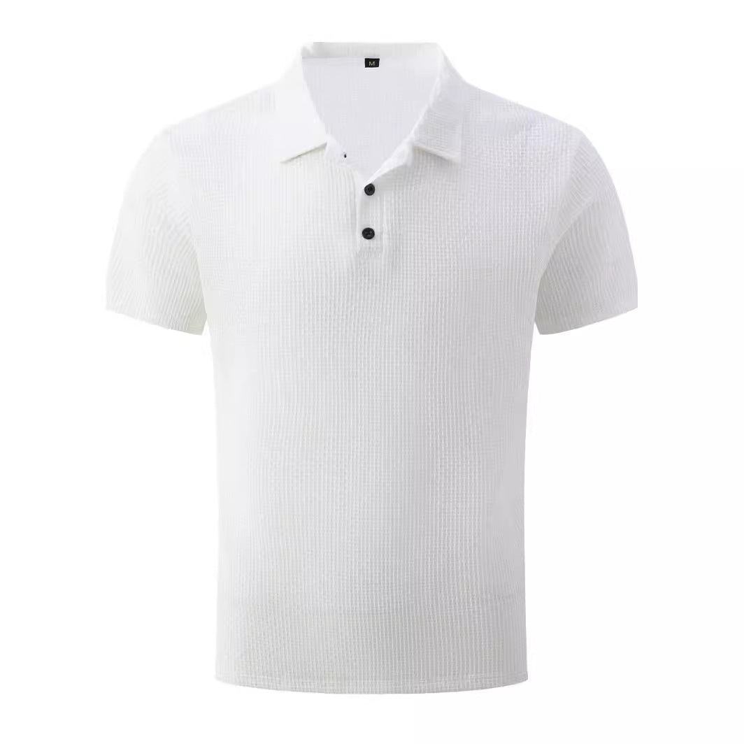 Mesh ice silk short-sleeved T-shirt men's shirt collar solid color polo