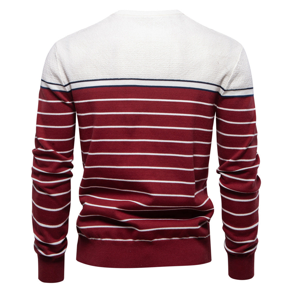 Simple and fashionable men's striped colorblock long-sleeved sweater