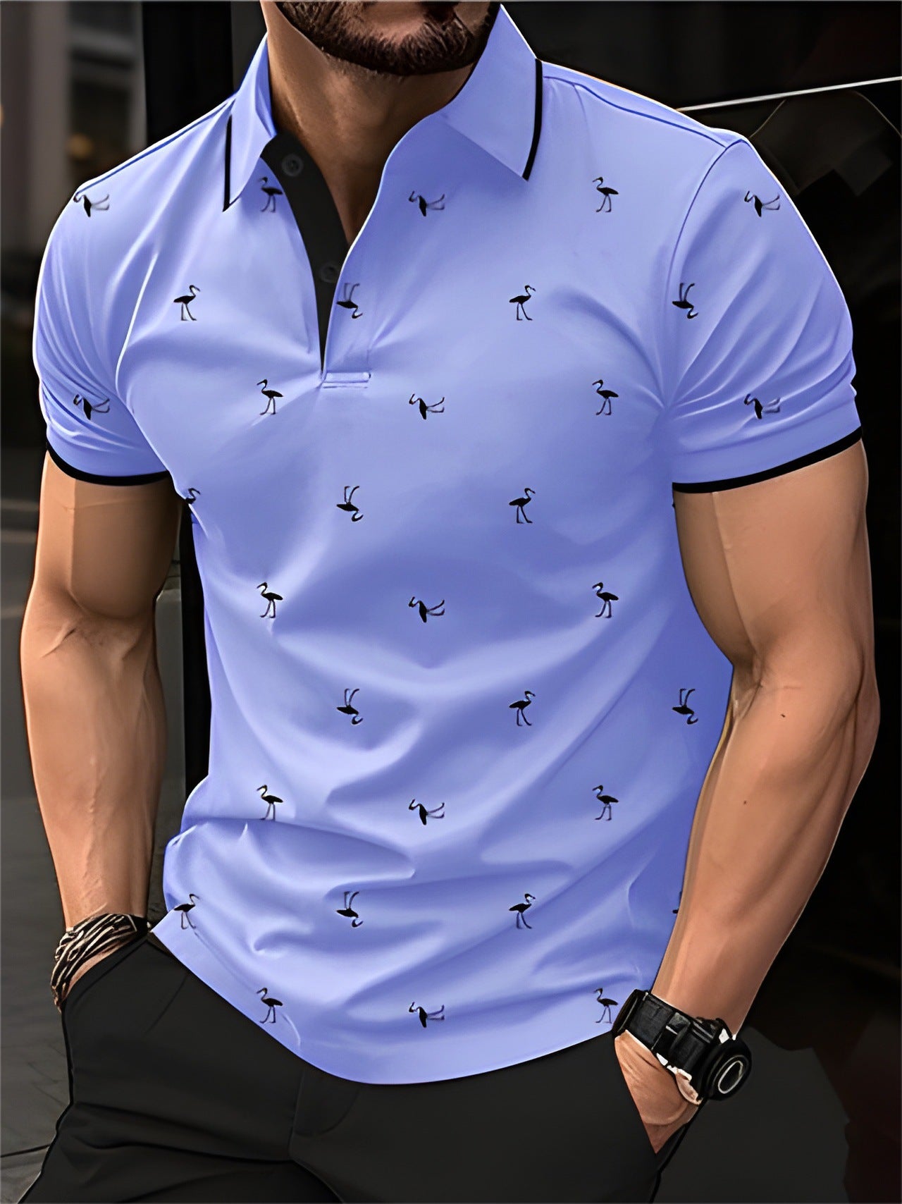 Polo flamingo short-sleeved shirt with fashionable and personalized prints