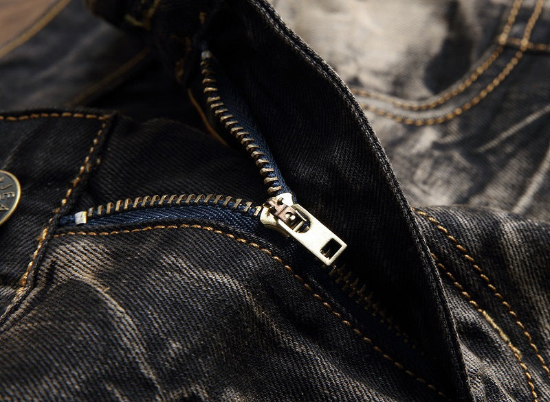 Men's jeans new retro trendy men's pants straight slim embroidered flower trousers