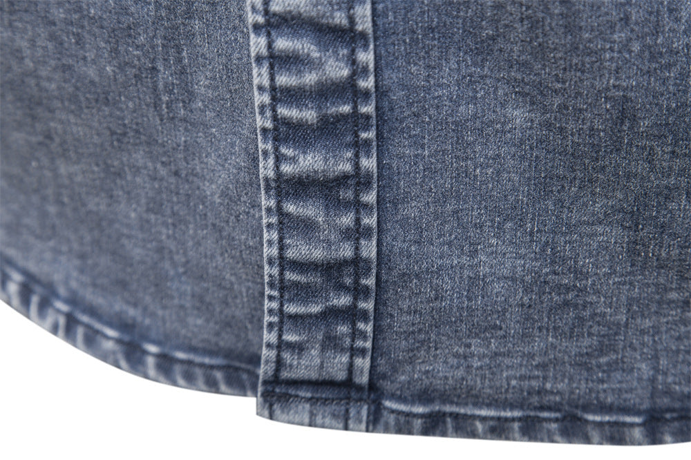 Casual Fashion Men's Washed Distressed Denim Shirt