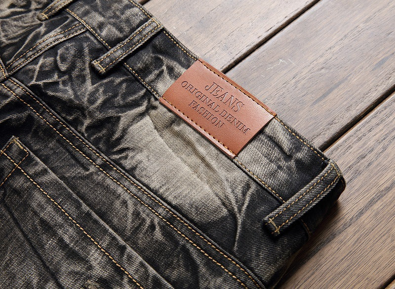 Men's jeans new retro trendy men's pants straight slim embroidered flower trousers