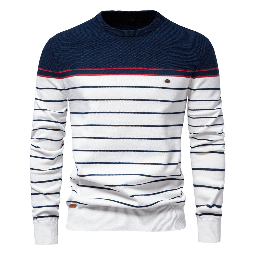 Simple and fashionable men's striped colorblock long-sleeved sweater