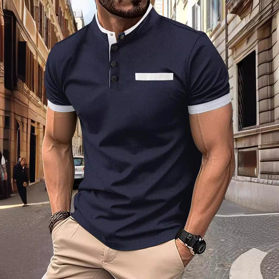 Men's Plaid Stand Collar Sports Polo Shirt