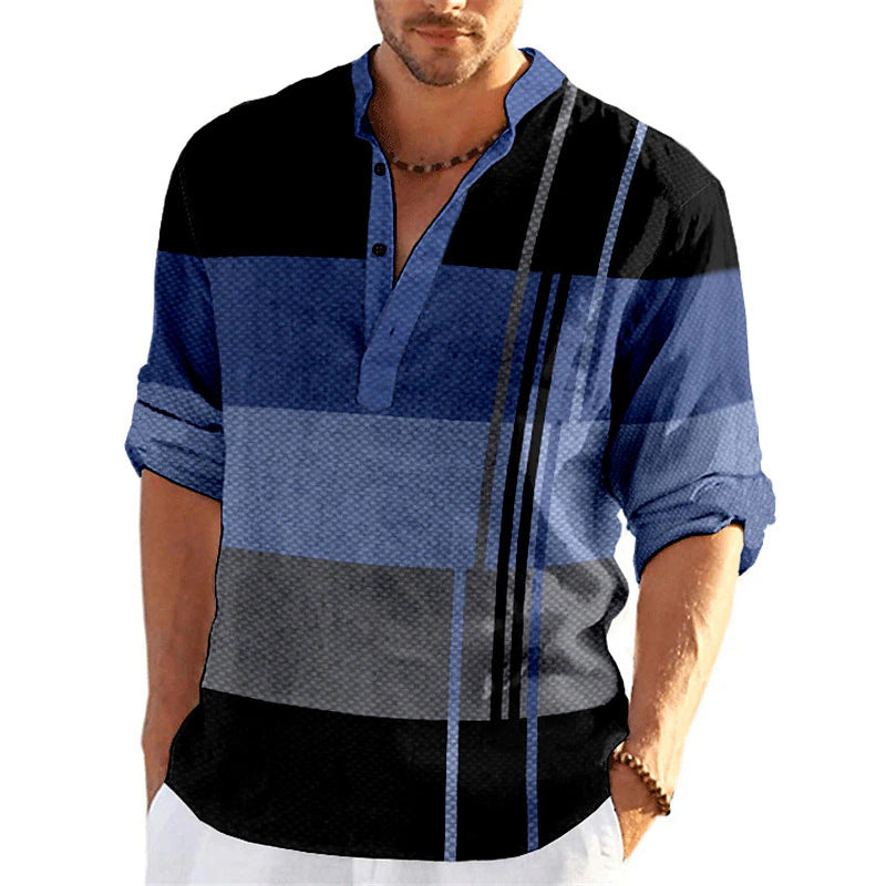 Men's striped business slim casual shirt long sleeve shirt