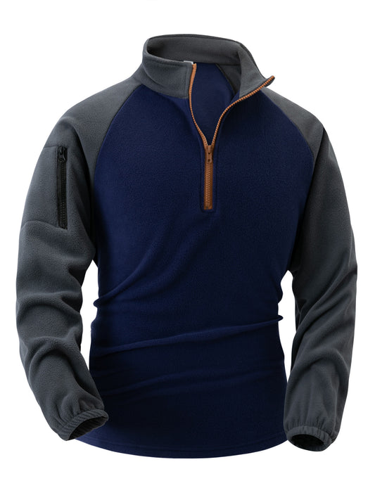 Men's Stand Collar Half Zip Long Sleeve Arm Zipper Pocket Sweatshirt Pullover Training Suit