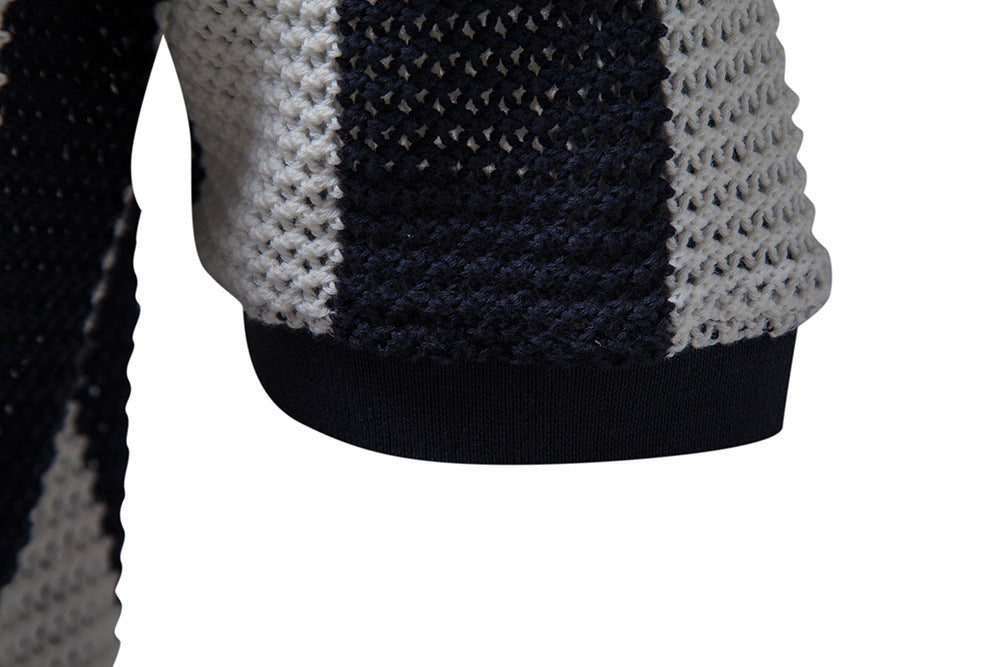 Men's hollow short-sleeved striped POLO shirt