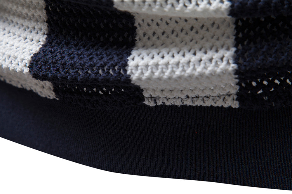 Men's hollow short-sleeved striped POLO shirt