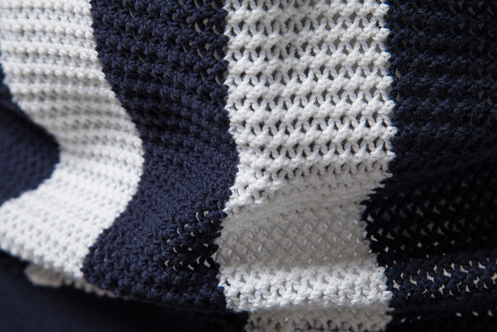 Men's hollow short-sleeved striped POLO shirt