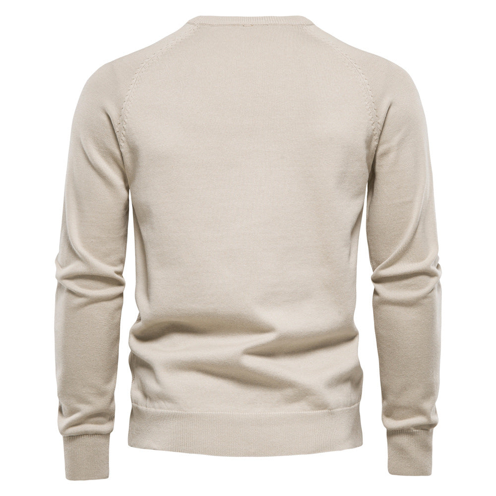 Men's pure cotton pullover solid color sweater