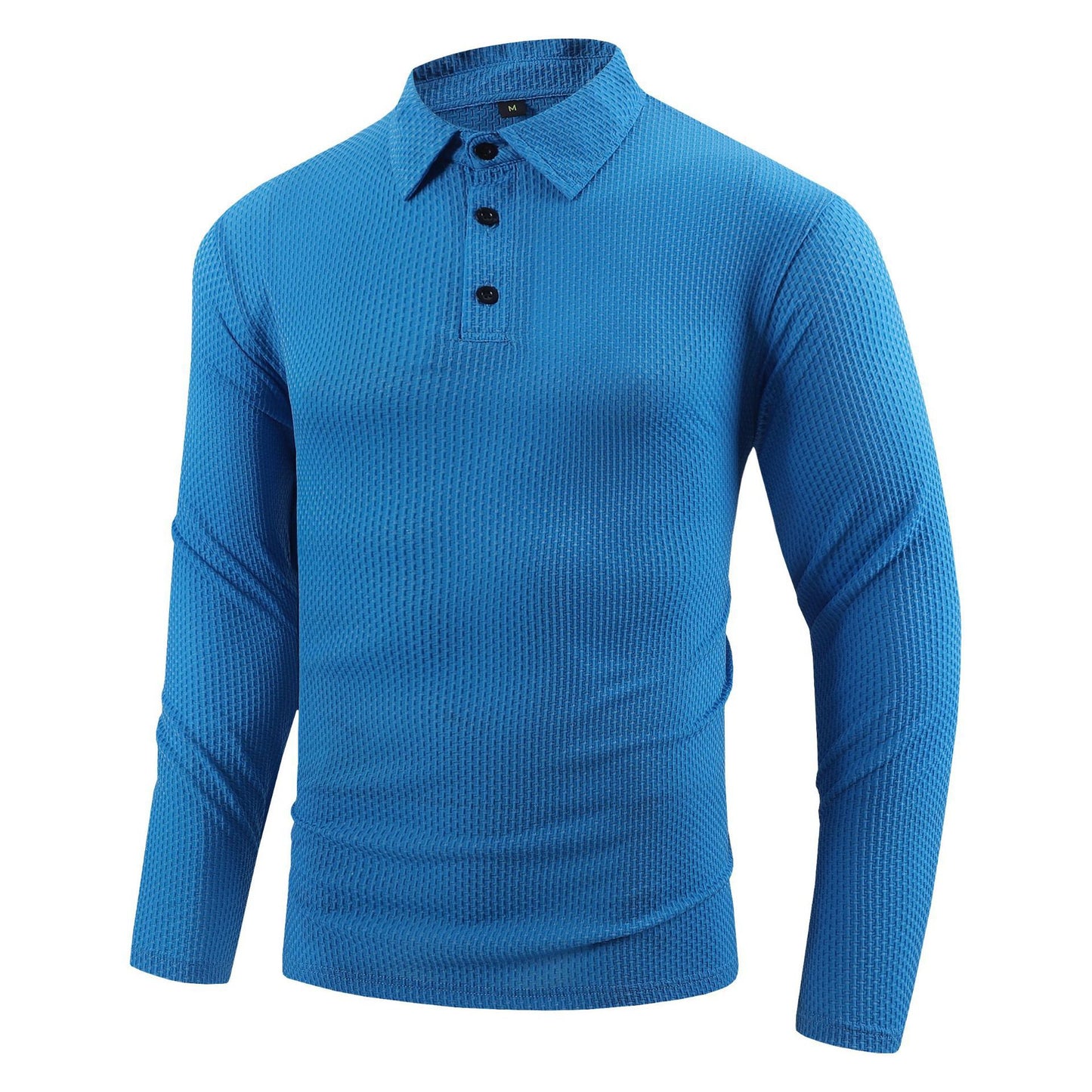 Men's casual long-sleeved lapel tops casual solid color polo shirts