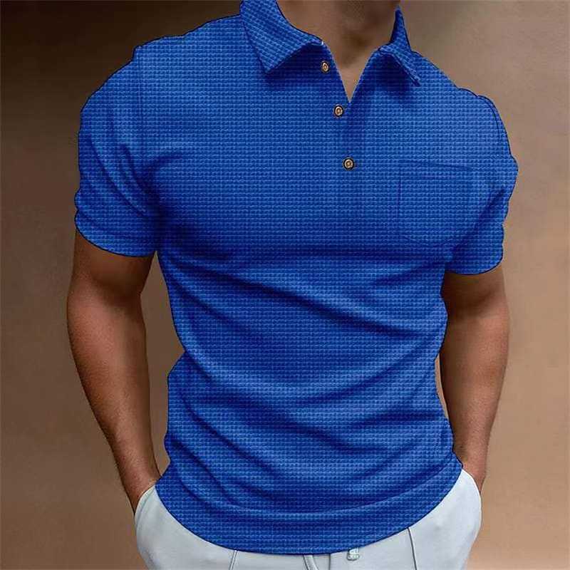 Waffle Men's Polo Shirt Short Sleeve Button T-Shirt Tops