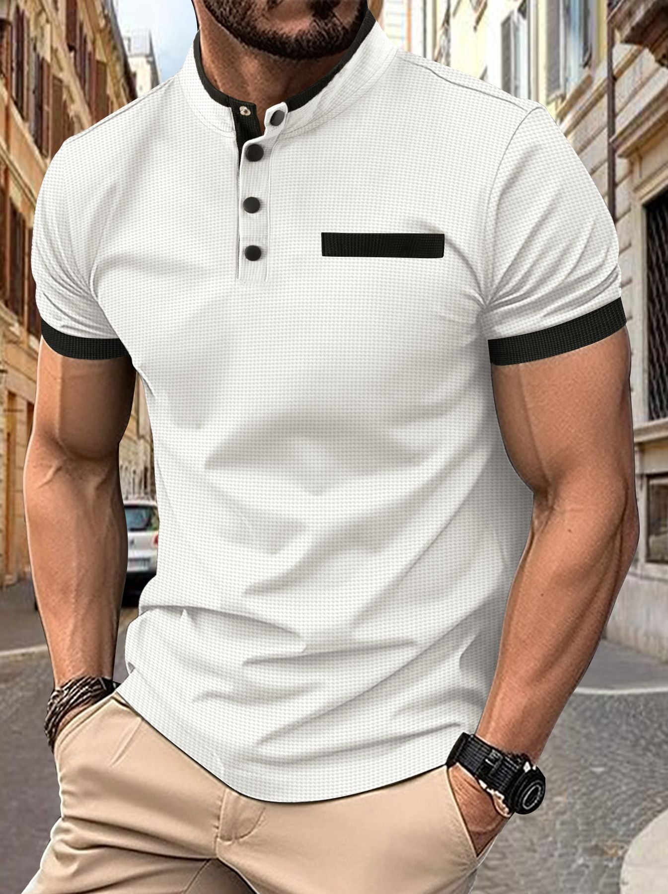 Men's Plaid Stand Collar Sports Polo Shirt