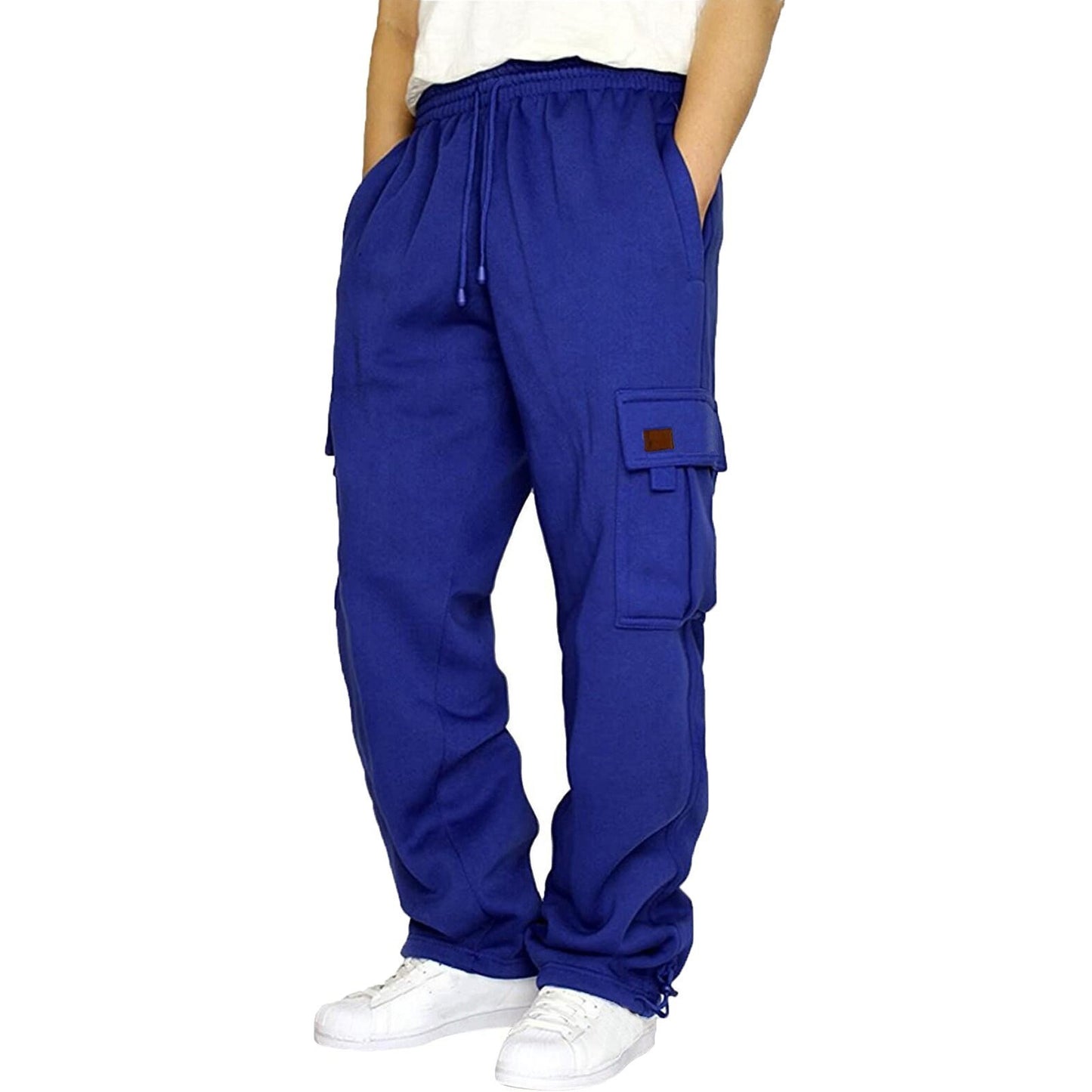 Men's casual trousers with fleece cuffs, multiple pockets and drawstrings, loose work trousers