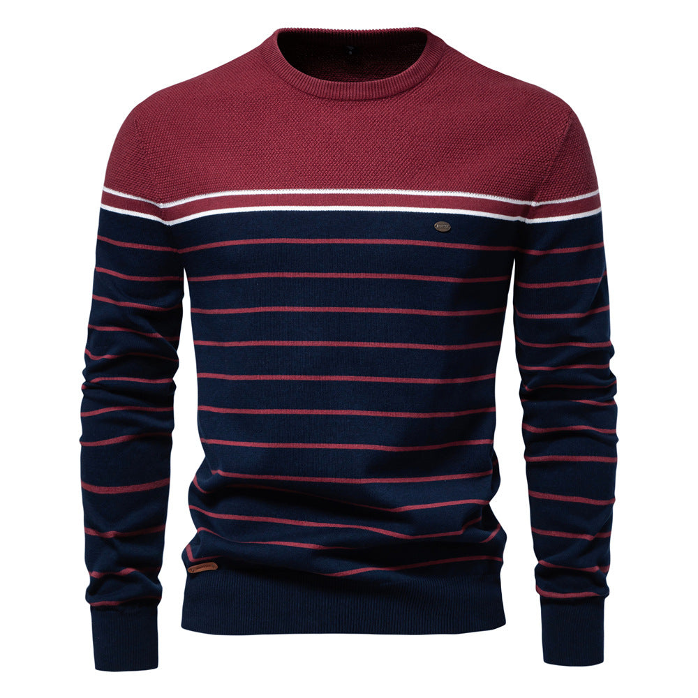 Simple and fashionable men's striped colorblock long-sleeved sweater