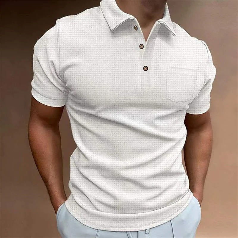 Waffle Men's Polo Shirt Short Sleeve Button T-Shirt Tops