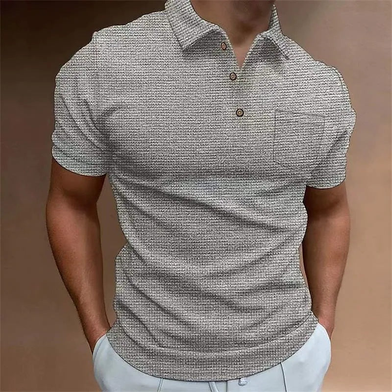 Waffle Men's Polo Shirt Short Sleeve Button T-Shirt Tops