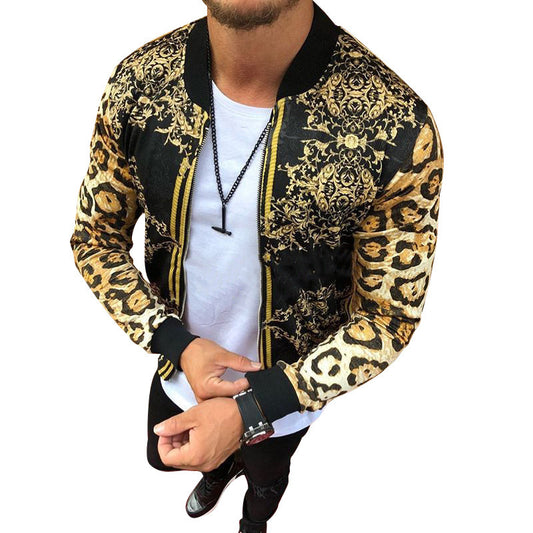 Men's slim fit leopard print crew neck casual jacket