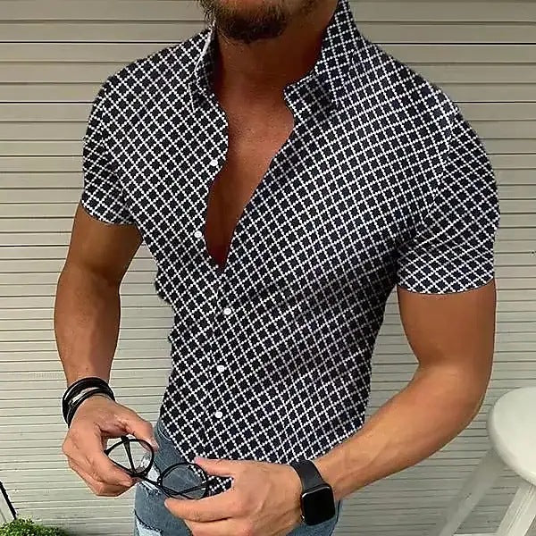 Men's short-sleeved polka dot print shirt