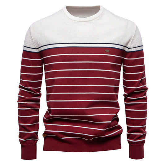 Simple and fashionable men's striped colorblock long-sleeved sweater