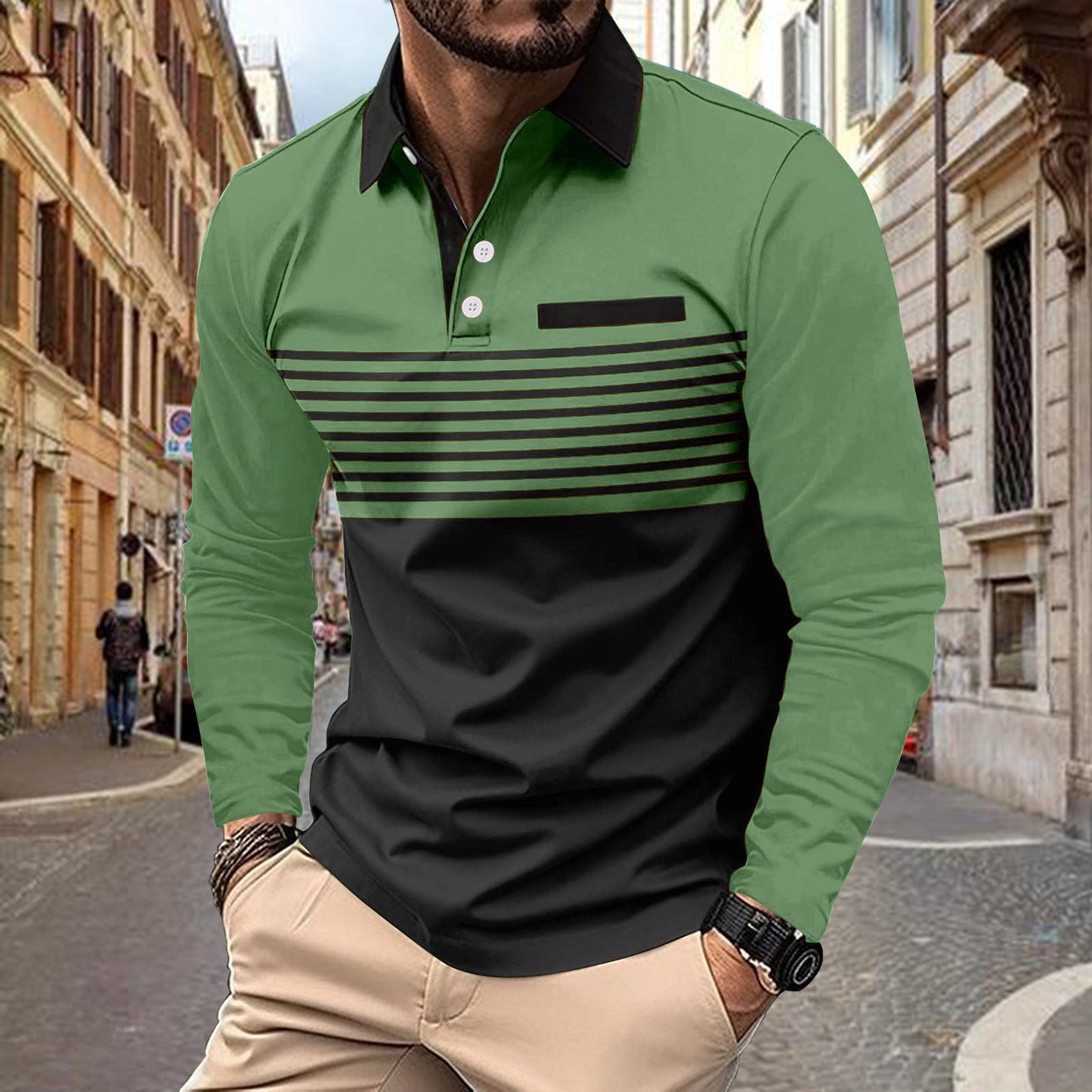 Casual solid color short sleeve pocket men's sports polo shirt