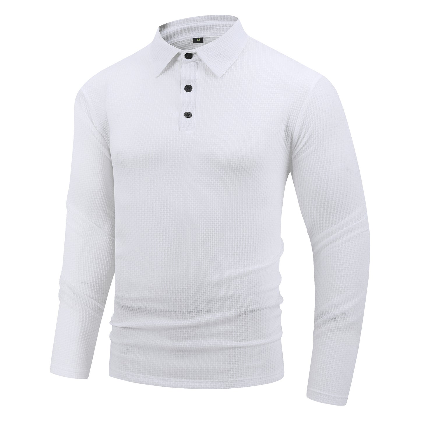 Men's casual long-sleeved lapel tops casual solid color polo shirts