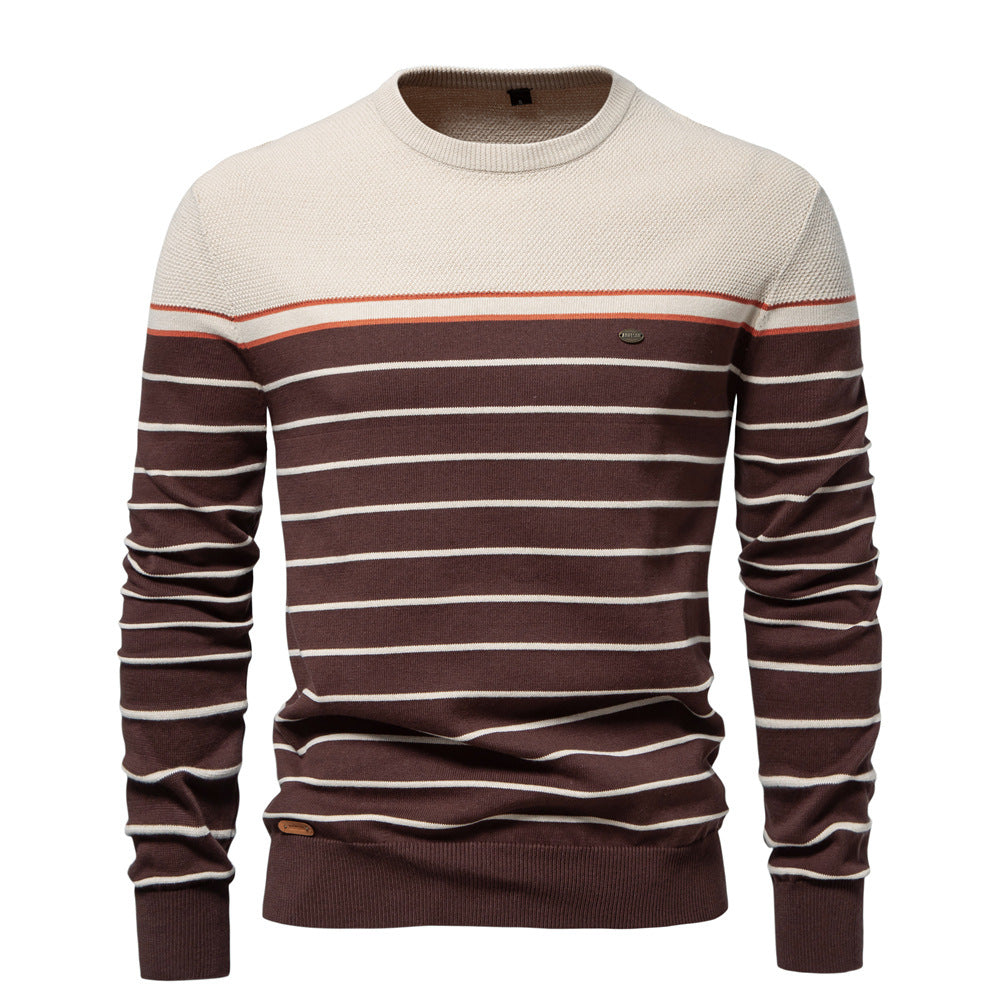 Simple and fashionable men's striped colorblock long-sleeved sweater