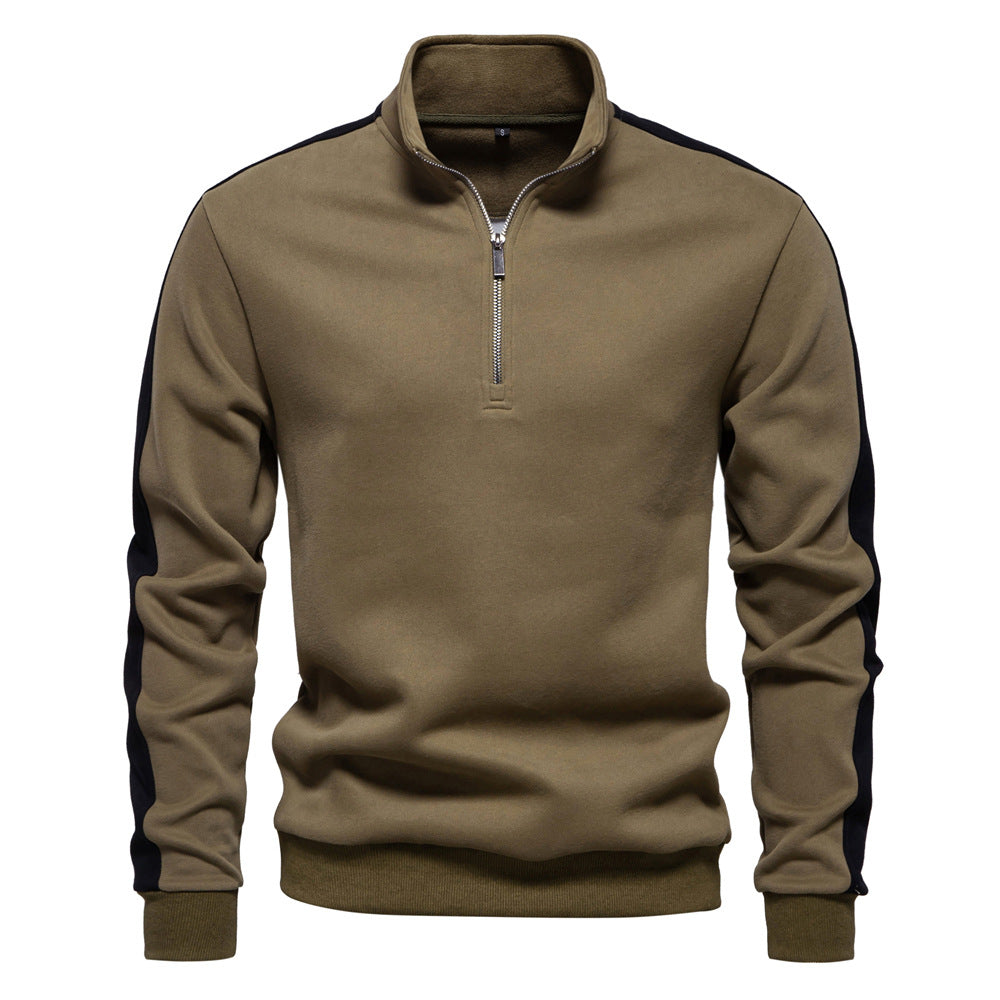 Solid color Men's long sleeve stand collar sweatshirt