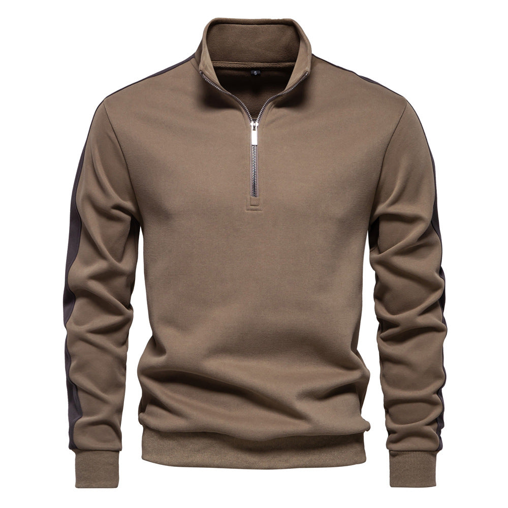 Solid color Men's long sleeve stand collar sweatshirt