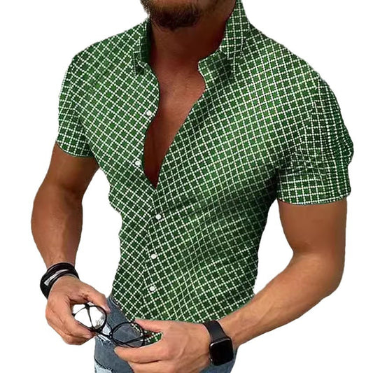 Men's short-sleeved polka dot print shirt