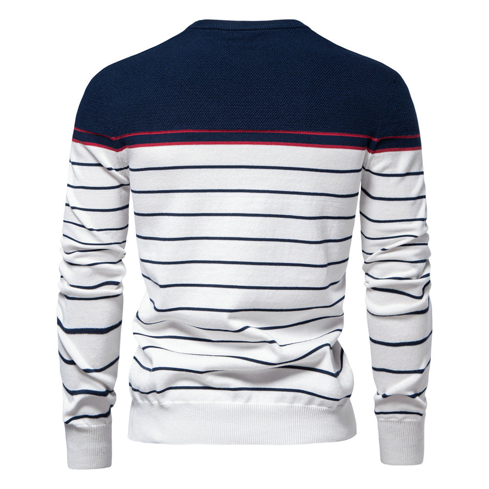 Simple and fashionable men's striped colorblock long-sleeved sweater