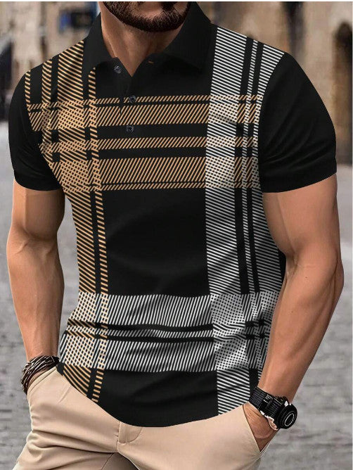 Men's sports polo shirt with printed stripes