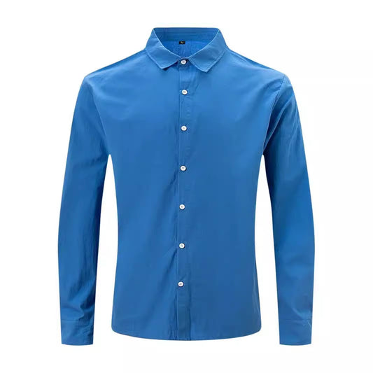 Men's casual fashion cotton and linen slim long-sleeved shirt
