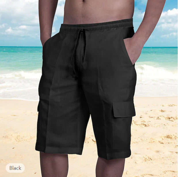 New linen shorts with multiple pockets and drawstrings for men