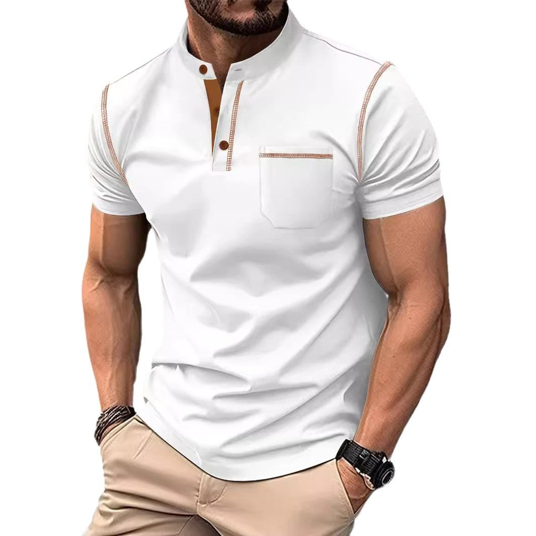 Men's sports polo shirt with stand collar and pockets