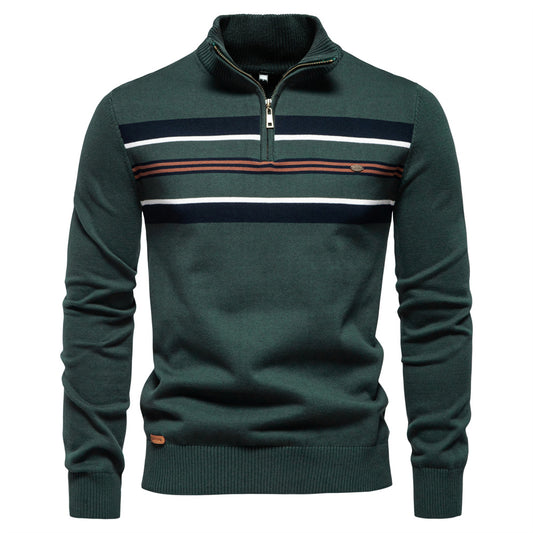 Business fashion Men's Striped Half Zip Sweater