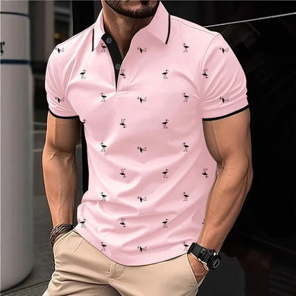 Polo flamingo short-sleeved shirt with fashionable and personalized prints