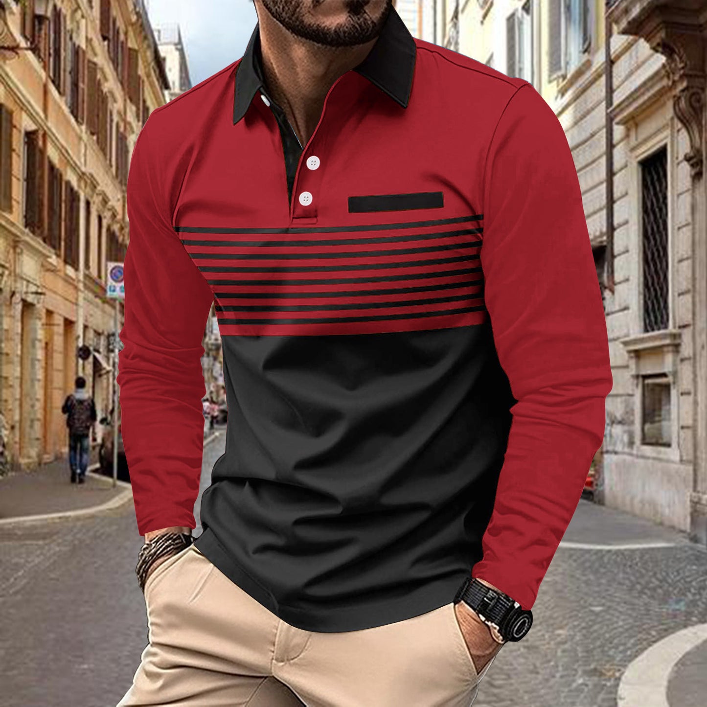 Casual solid color short sleeve pocket men's sports polo shirt