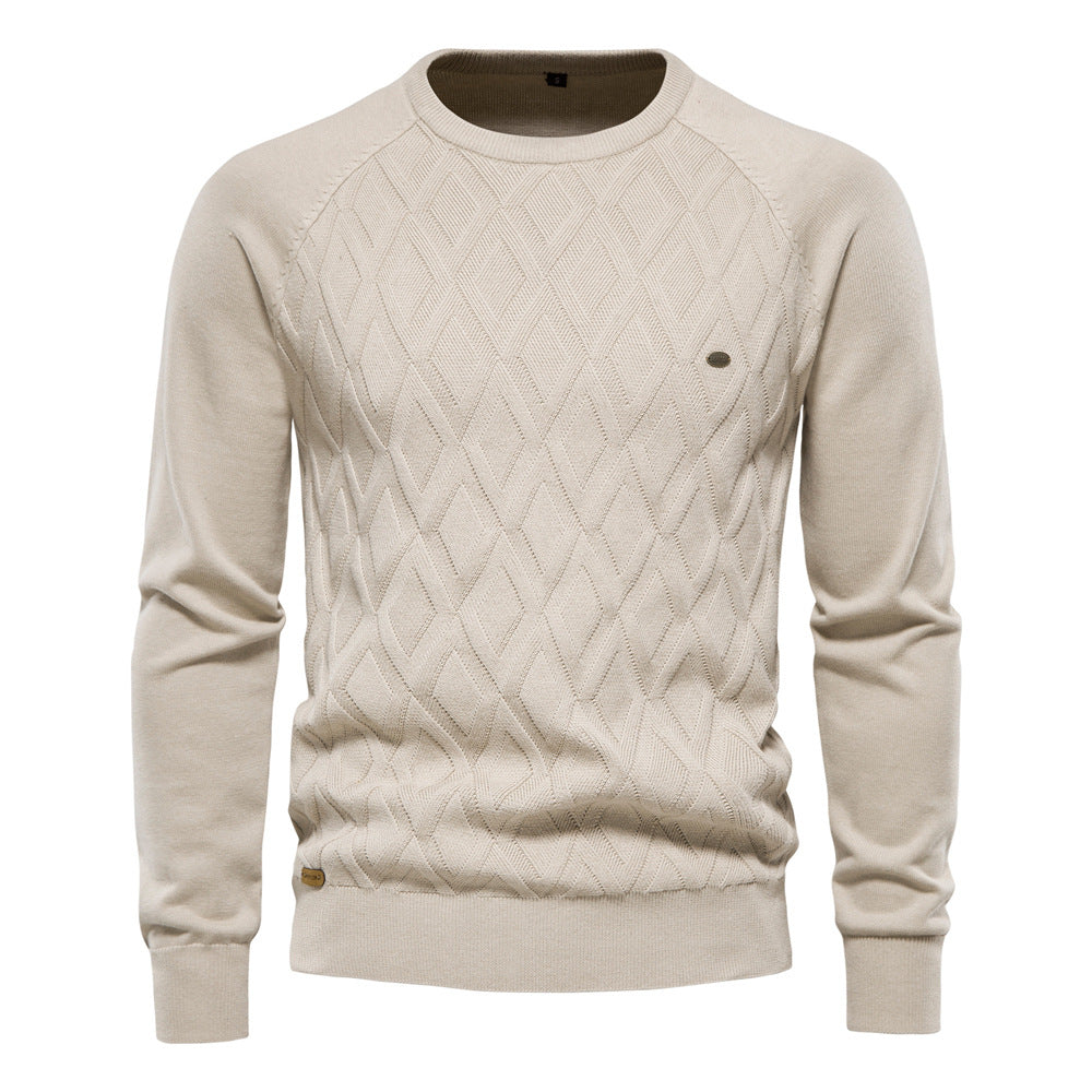 Men's pure cotton pullover solid color sweater